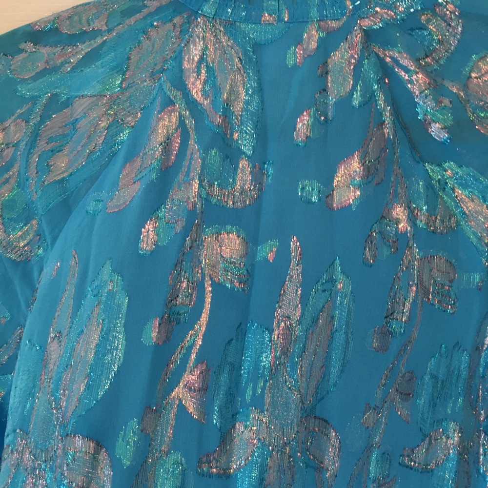 NWOT Lilly Pulitzer Galiana metallic turquoise blue silk blouse S - Picture 11 of 15